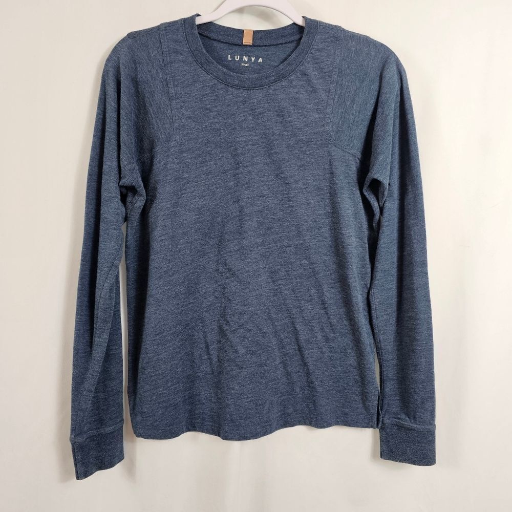 Lunya Restore Base Long Sleeve Top in Heathered Blue - Size S
